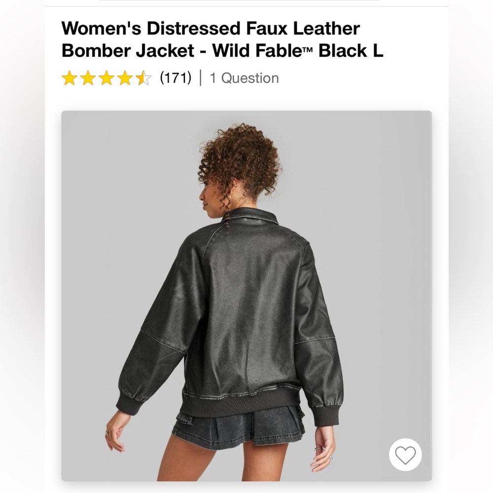 Target - Wild Fable black distressed faux leather bomber jacket